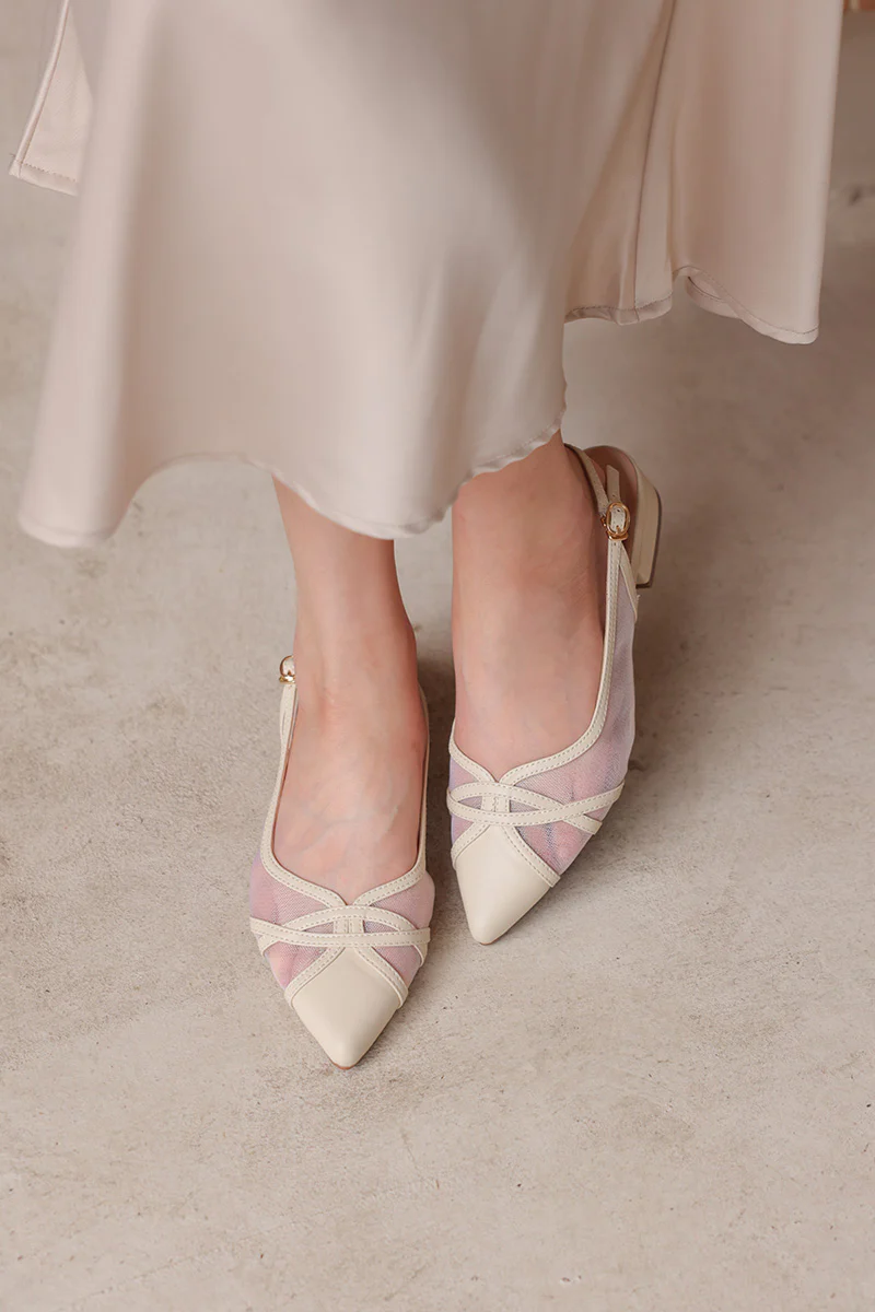 Calista Mesh Slingback Flats in Cream - Image 3