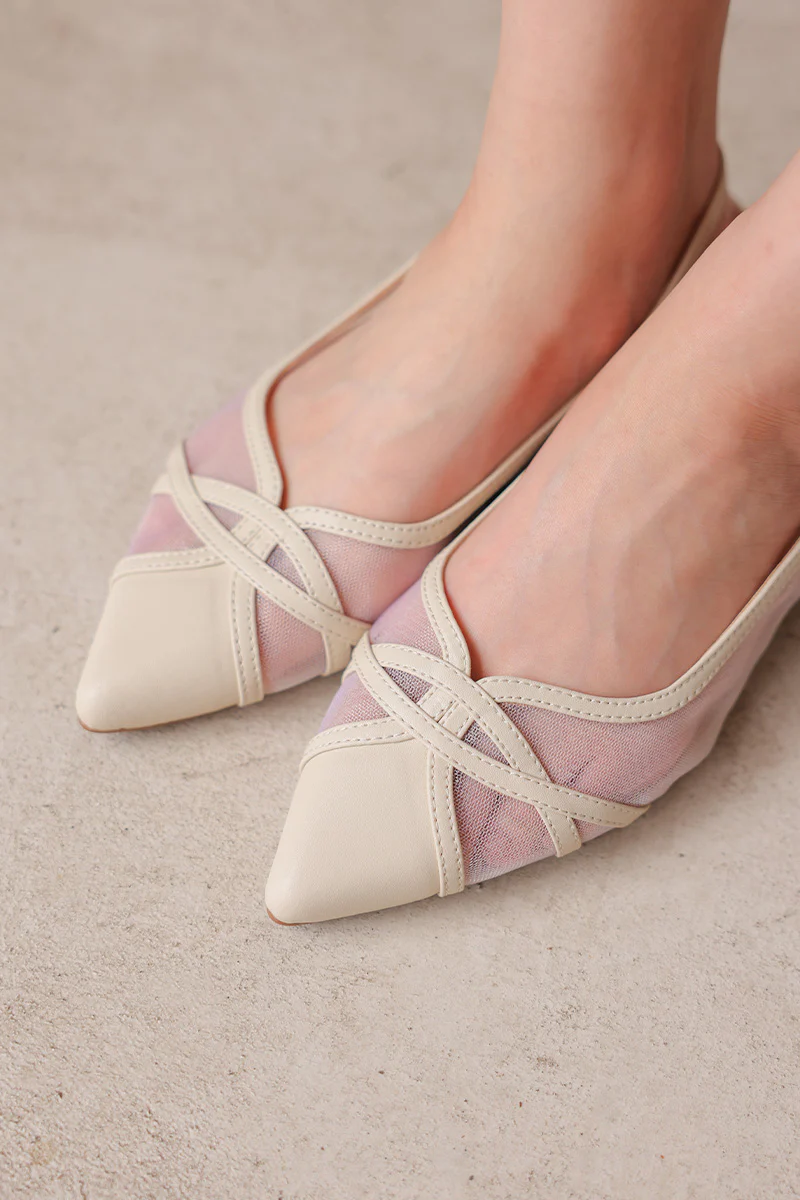 Calista Mesh Slingback Flats in Cream - Image 4