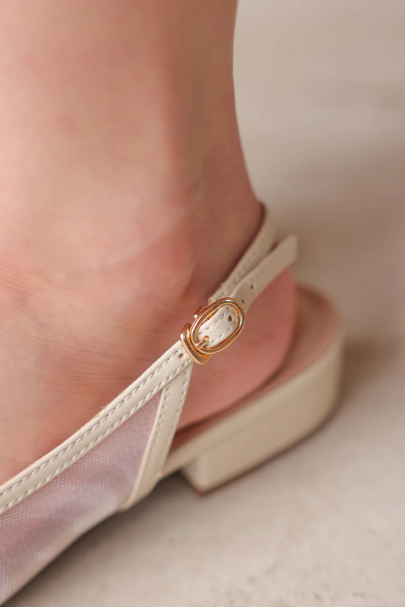 Calista Mesh Slingback Flats in Cream - Image 5
