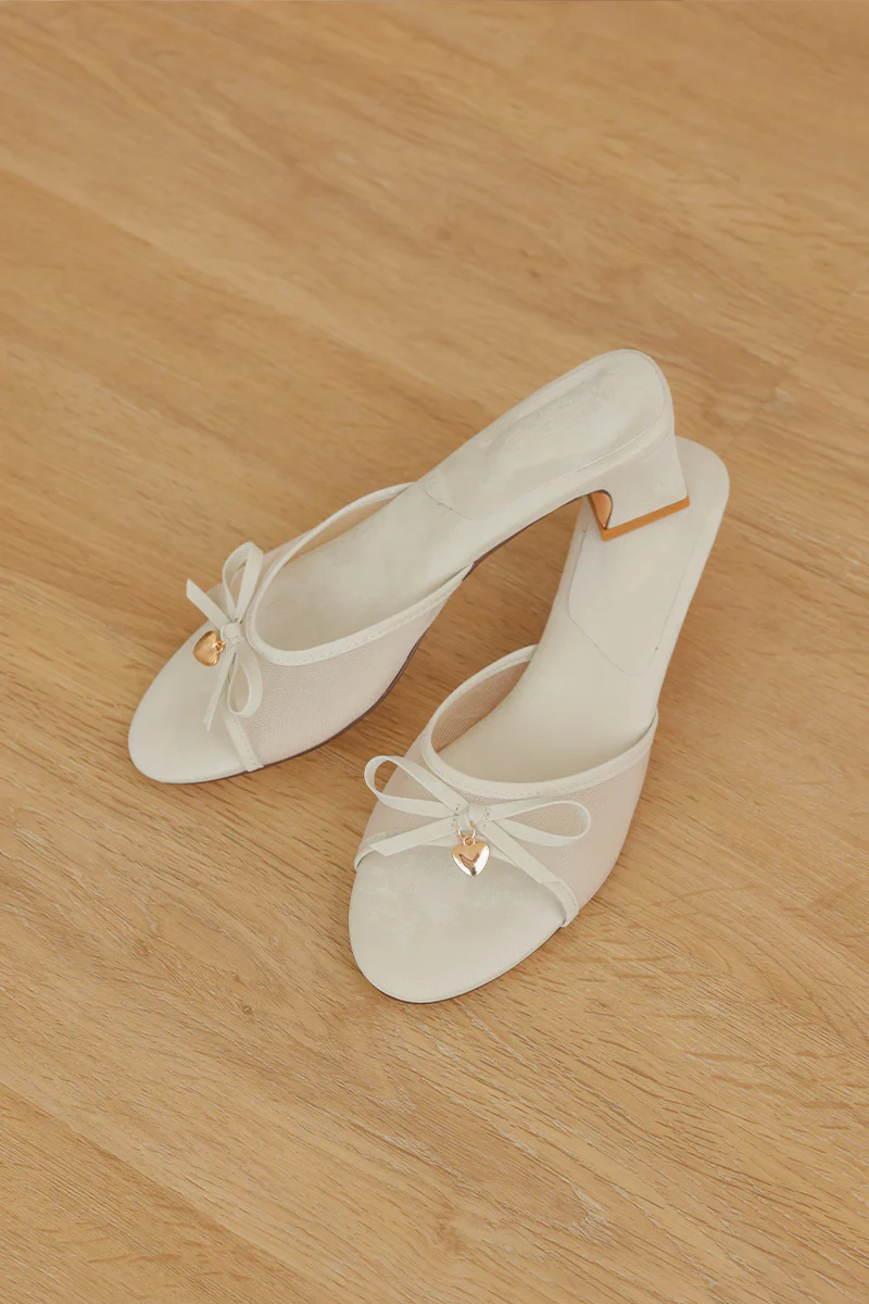Calyra Charmé Mesh Cloud Heels in Cream Waterproof Satin - Image 6