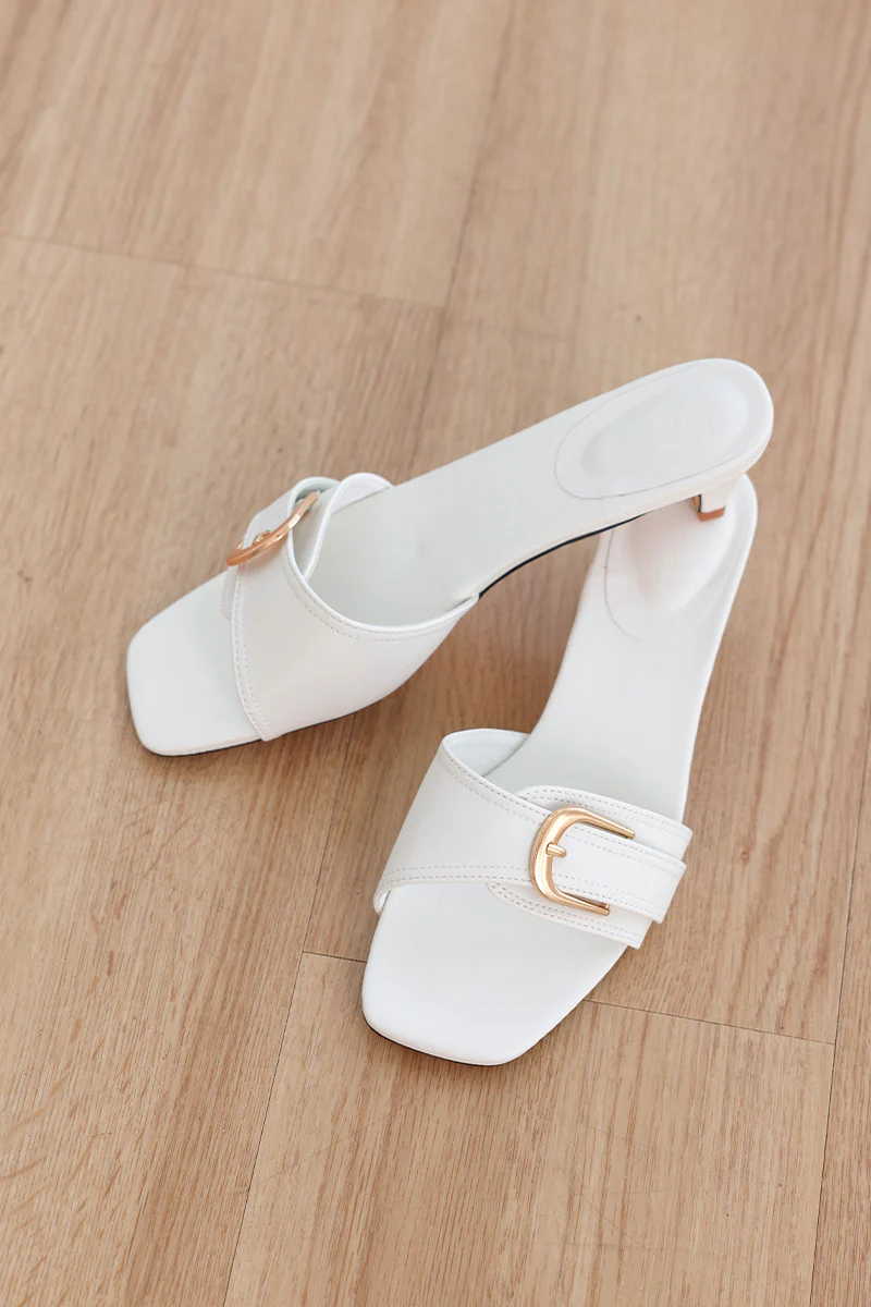 Calysse Buckle Kitten Heels in Cream - Image 6