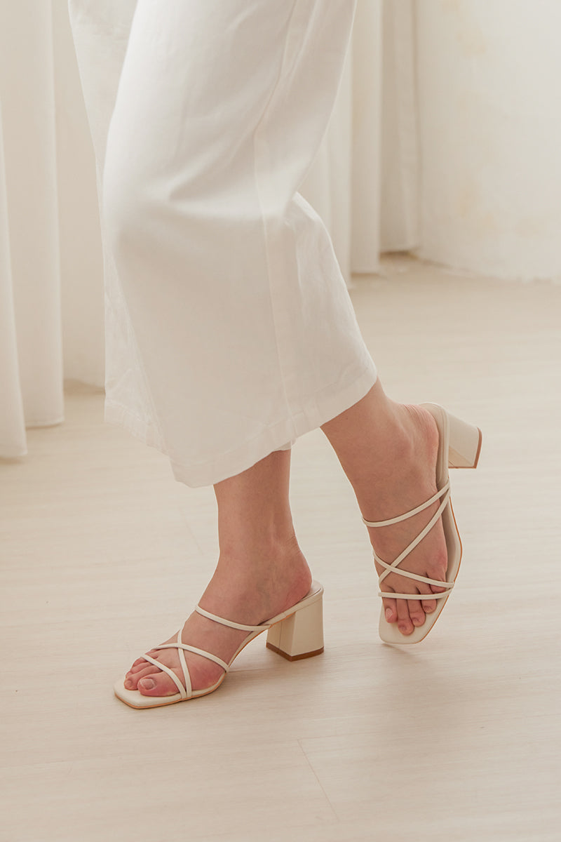 Calyx Strappy Block Heels in Cream - Image 3