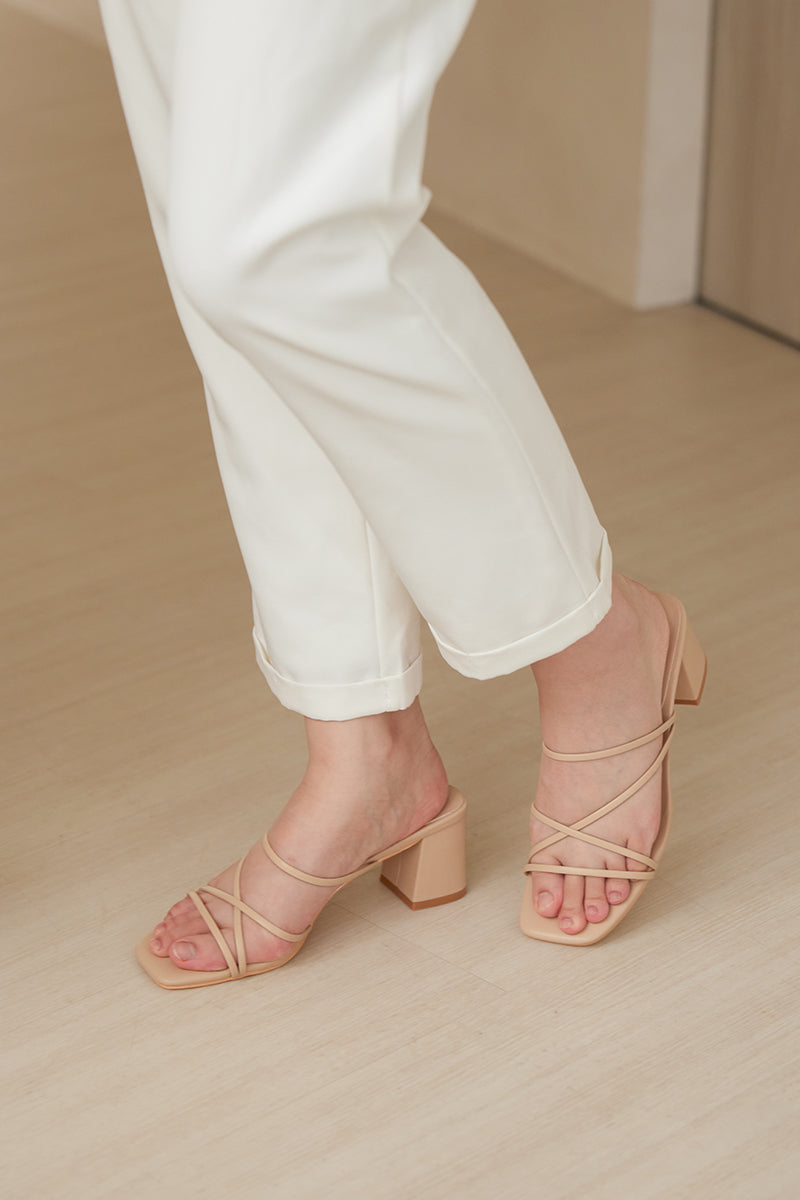 Calyx Strappy Block Heels in Nude - Image 2