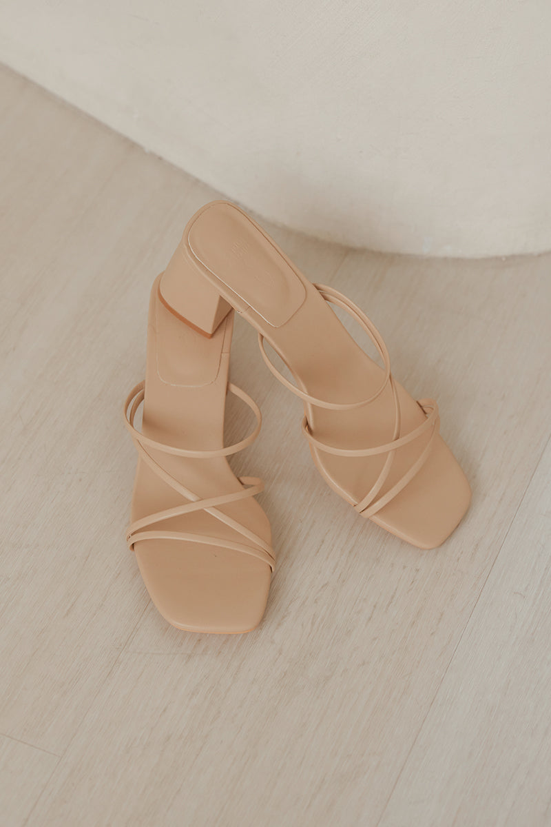 Calyx Strappy Block Heels in Nude - Image 3