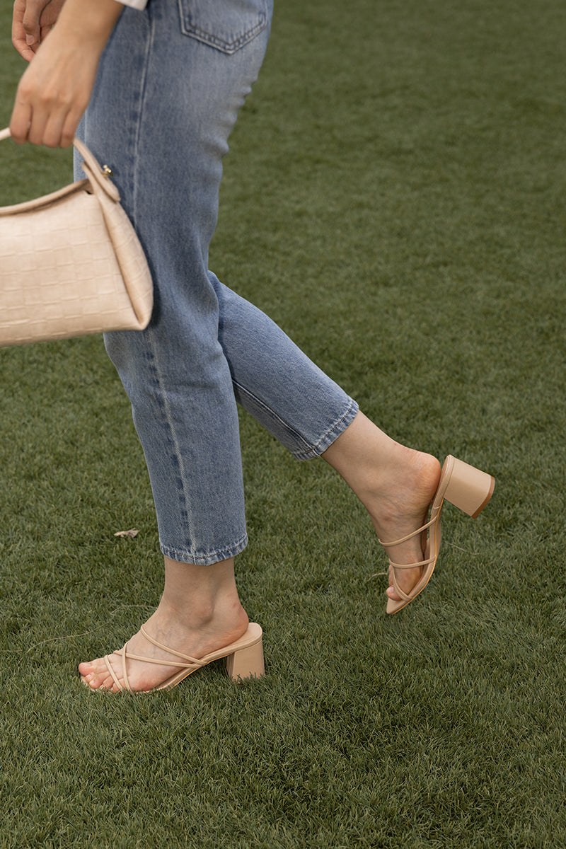 Calyx Strappy Block Heels in Nude - Image 5