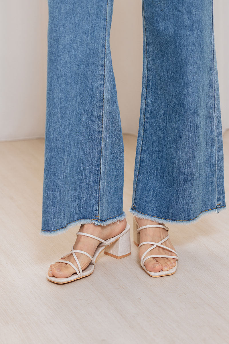 Calyx Strappy Block Heels in Waterproof Linen - Image 2