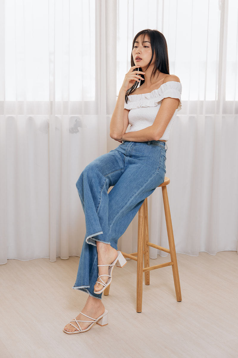 Calyx Strappy Block Heels in Waterproof Linen - Image 3