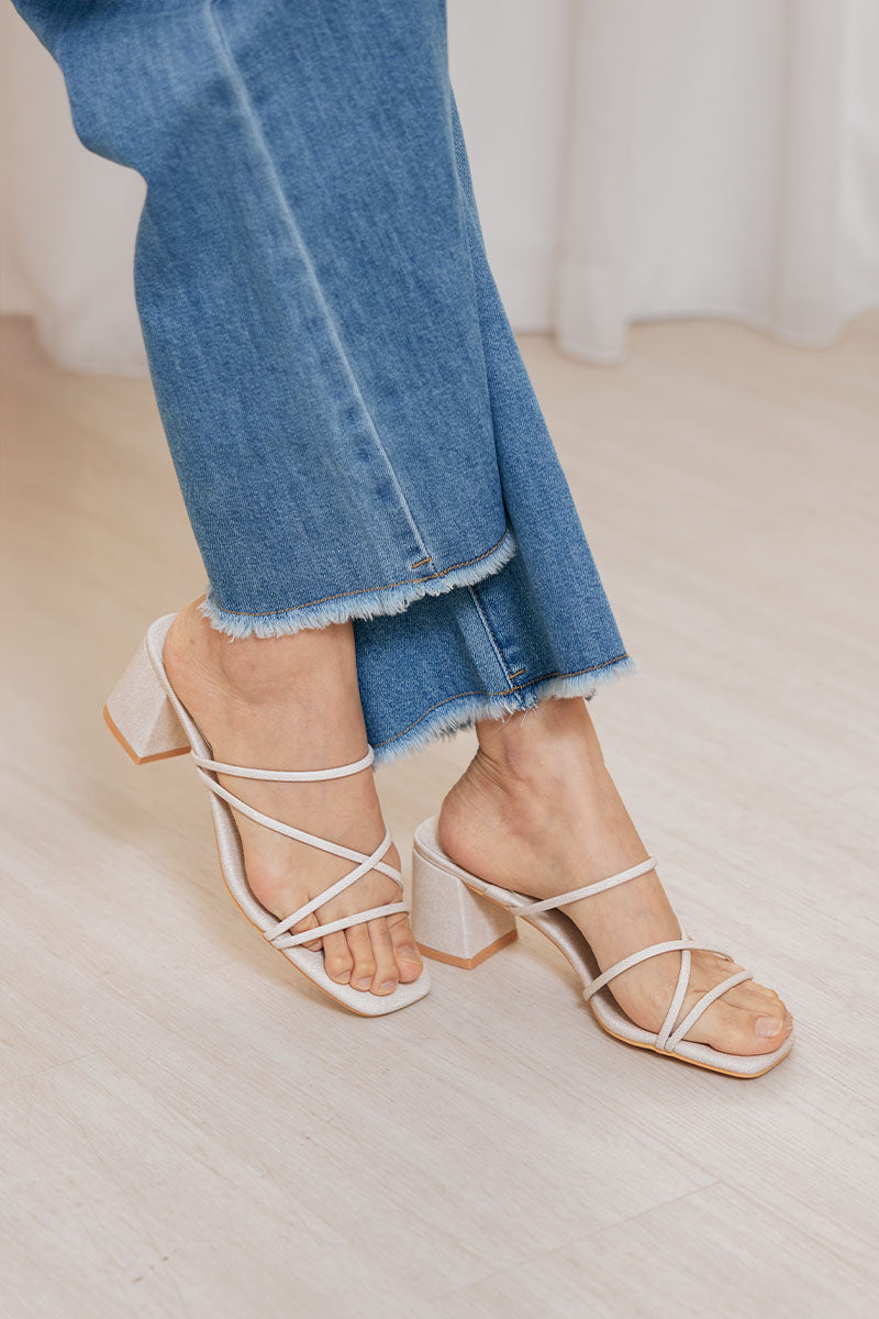 Calyx Strappy Block Heels in Waterproof Linen - Image 4