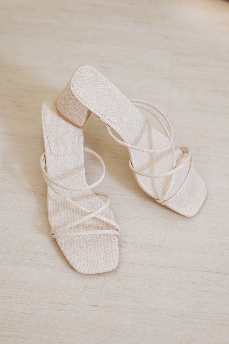 Calyx Strappy Block Heels in Waterproof Linen - Image 6