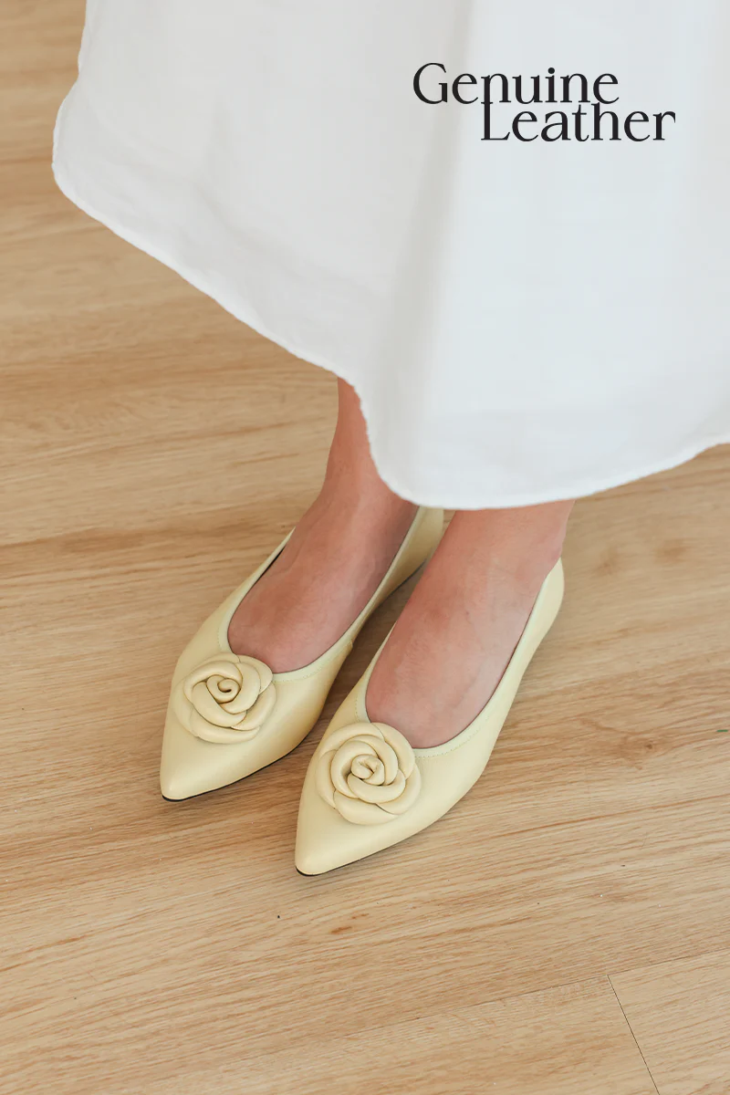 Camellia Sheep Leather Flats in Pearl Buttermilk