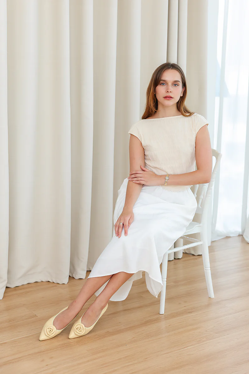 Camellia Sheep Leather Flats in Pearl Buttermilk - Image 2
