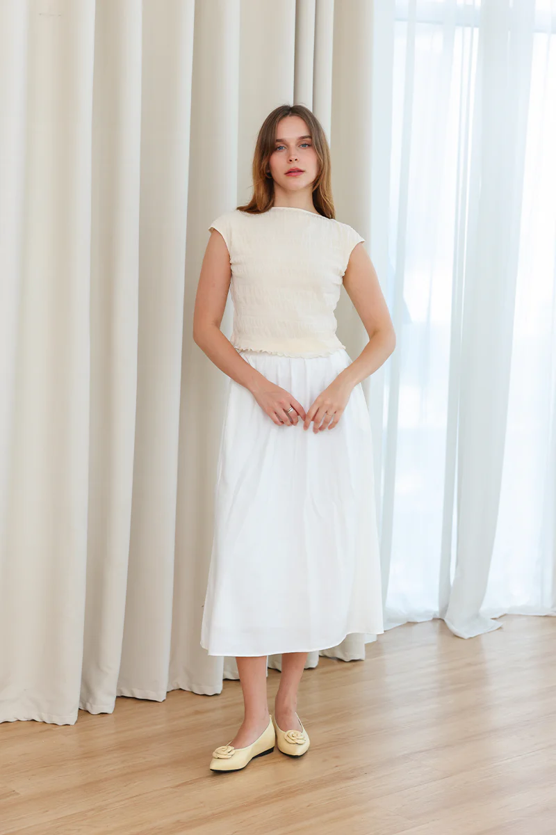 Camellia Sheep Leather Flats in Pearl Buttermilk - Image 3