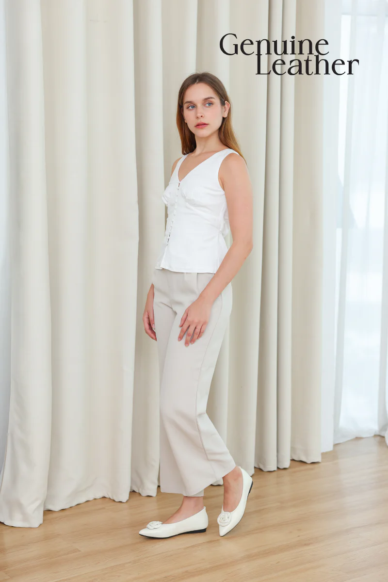 Camellia Sheep Leather Flats in Pearl Cream