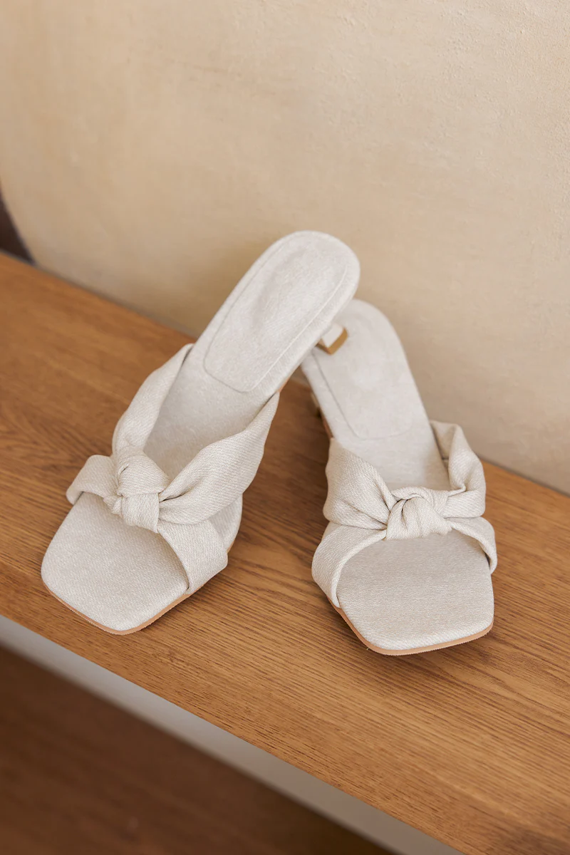 Carana Knotted Kitten Heels in Waterproof Linen - Image 6