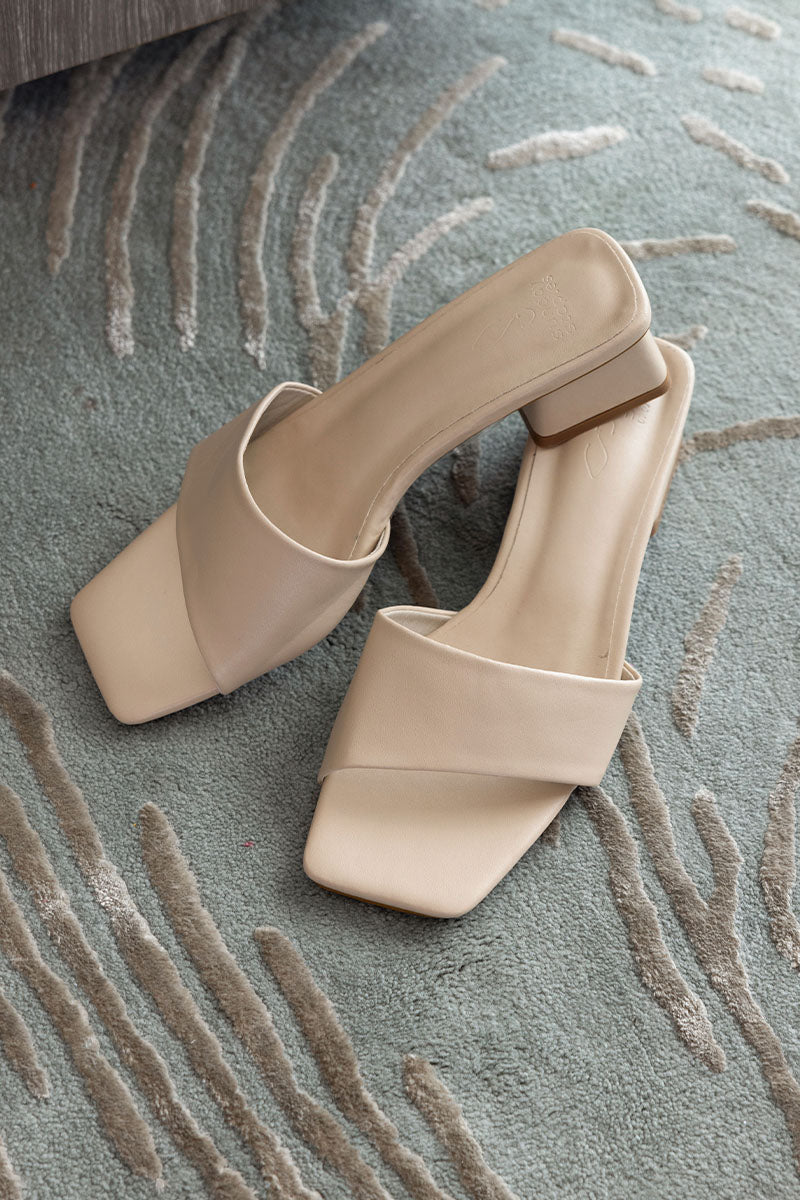 Carly Irregular Strap Heels in Beige - Image 5