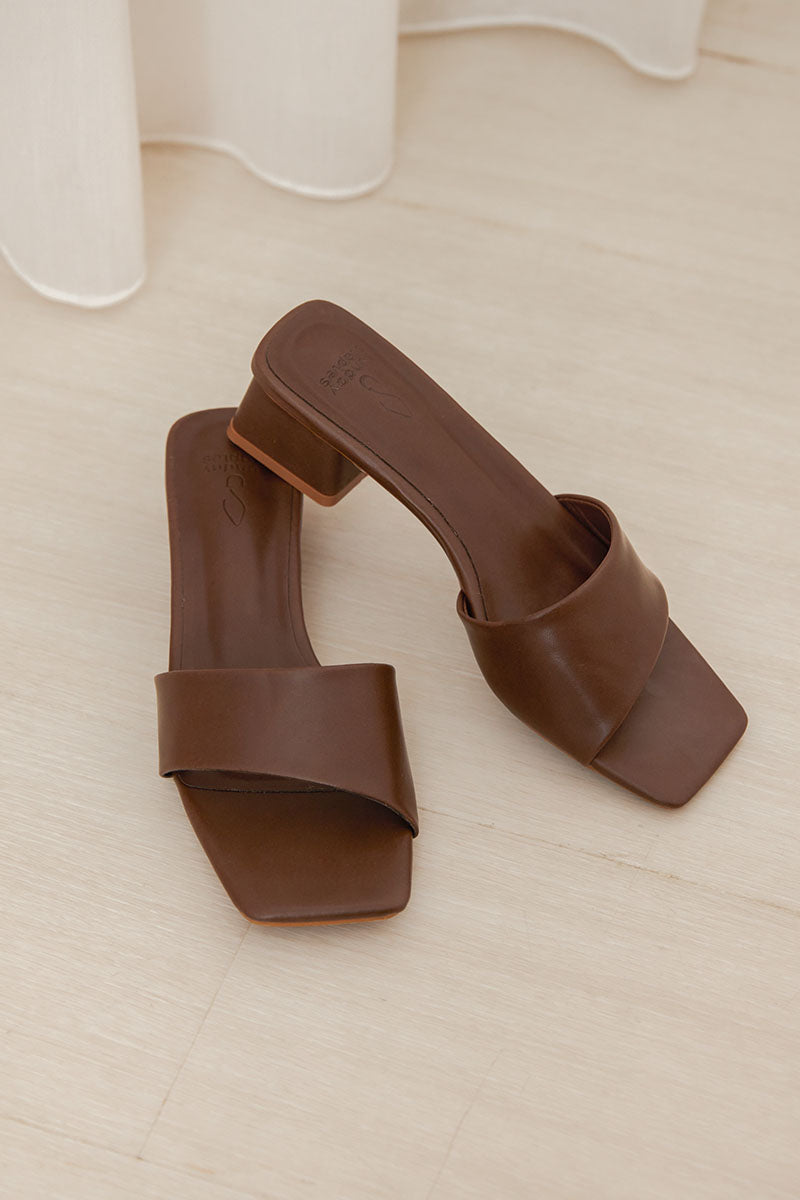 Carly Irregular Strap Heels in Cacao
