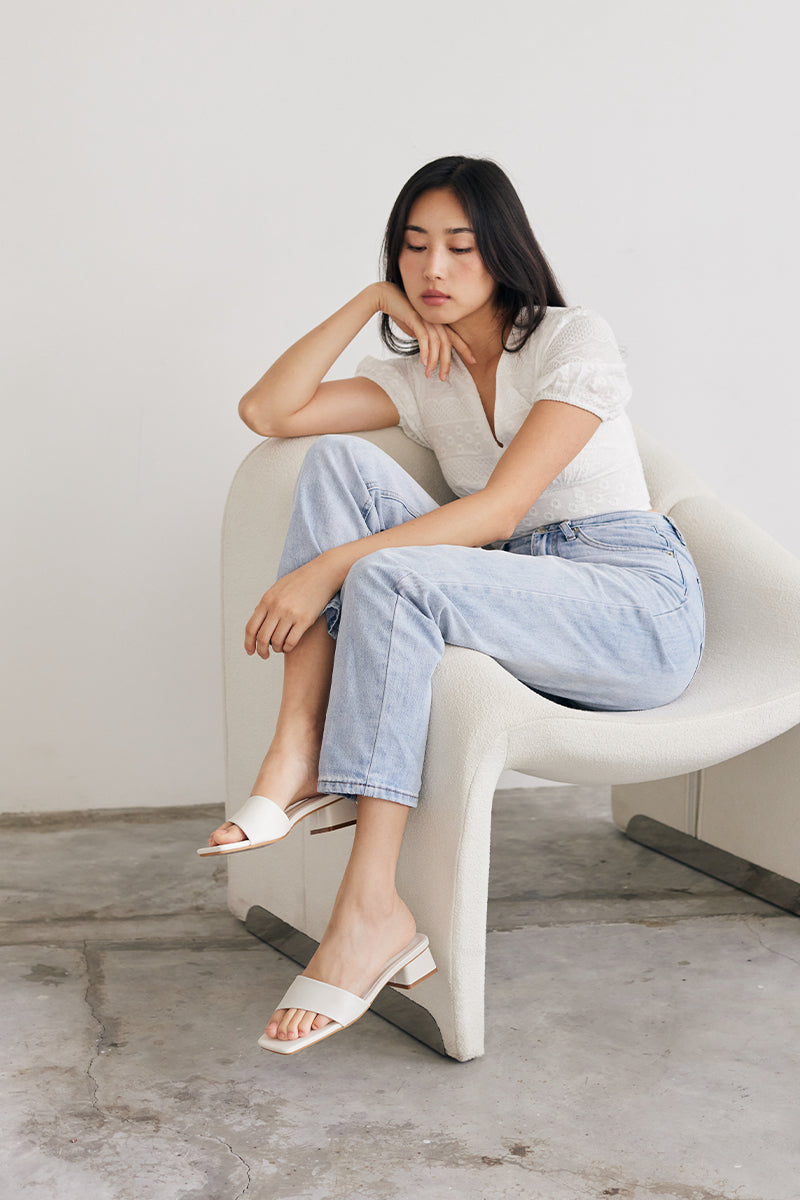 Carly Irregular Strap Heels in Ivory - Image 2