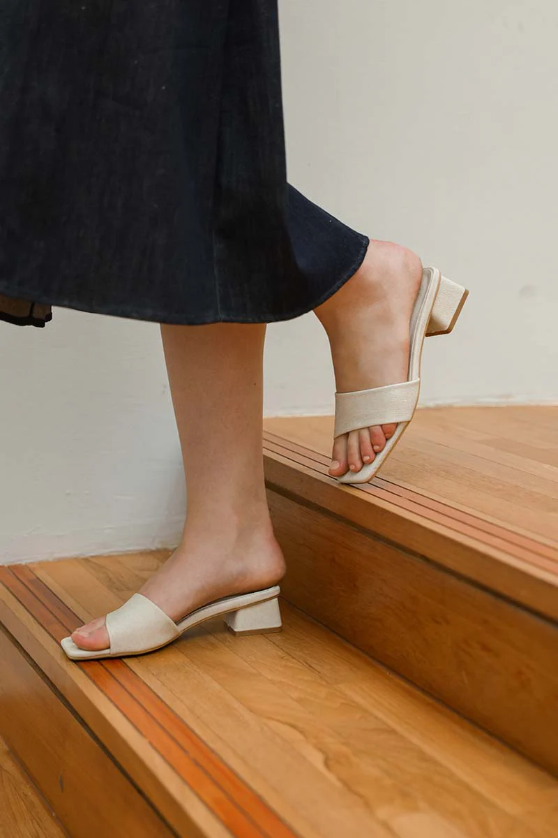 Carly Irregular Strap Heels in Waterproof Linen - Image 7