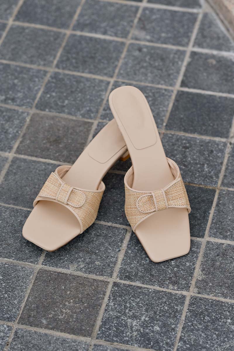 Casari Rafia Kitten Heels in Nude - Image 7