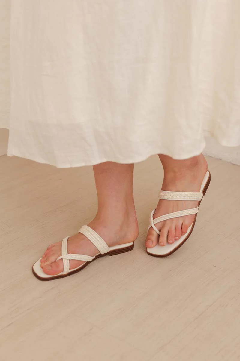 Celina Rattan Sliders in Oat - Image 3