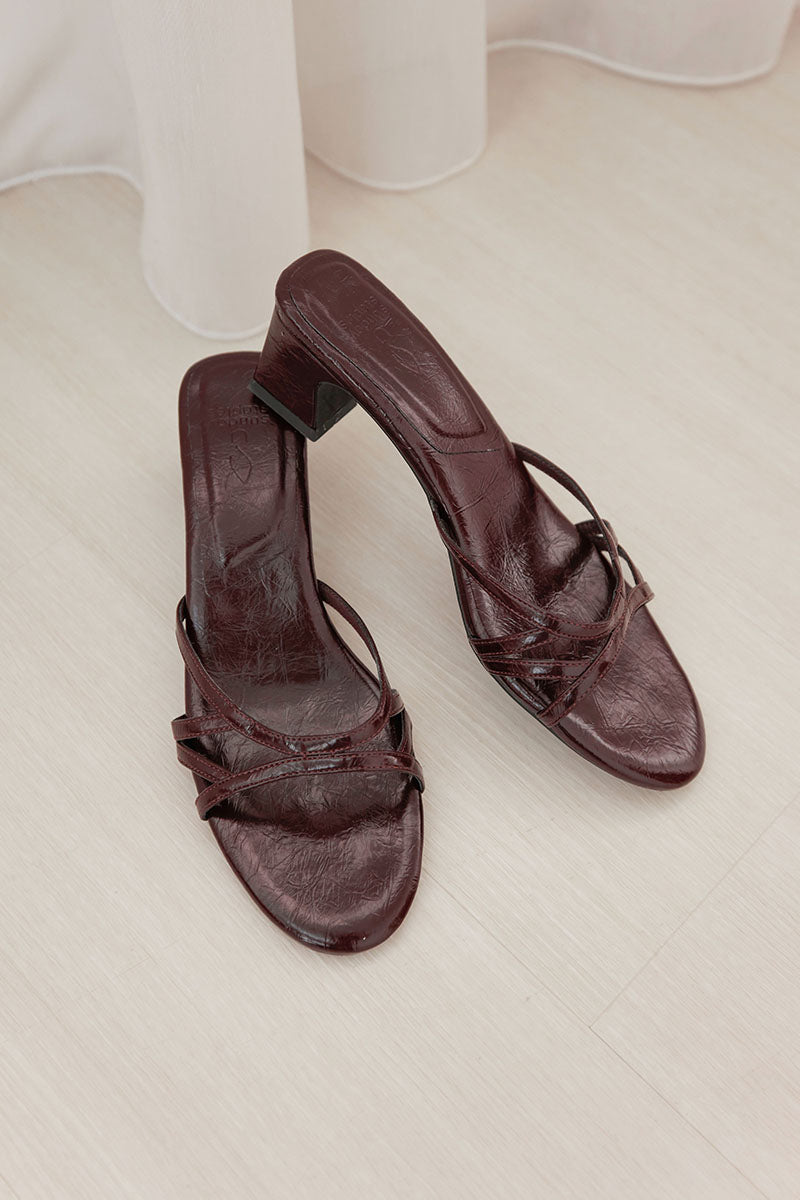 Cersei Strappy Block Heels in Brown Crinkled - Image 6