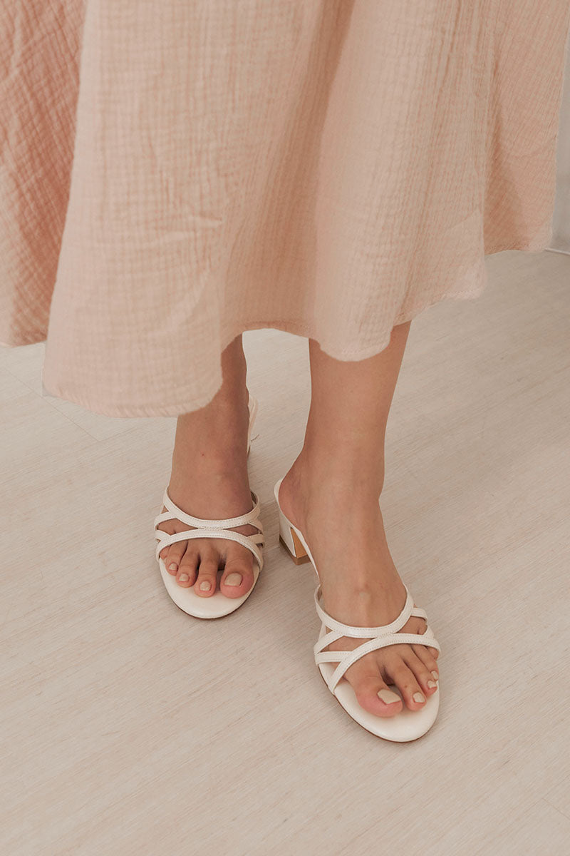 Cersei Strappy Block Heels in Cream - Image 3