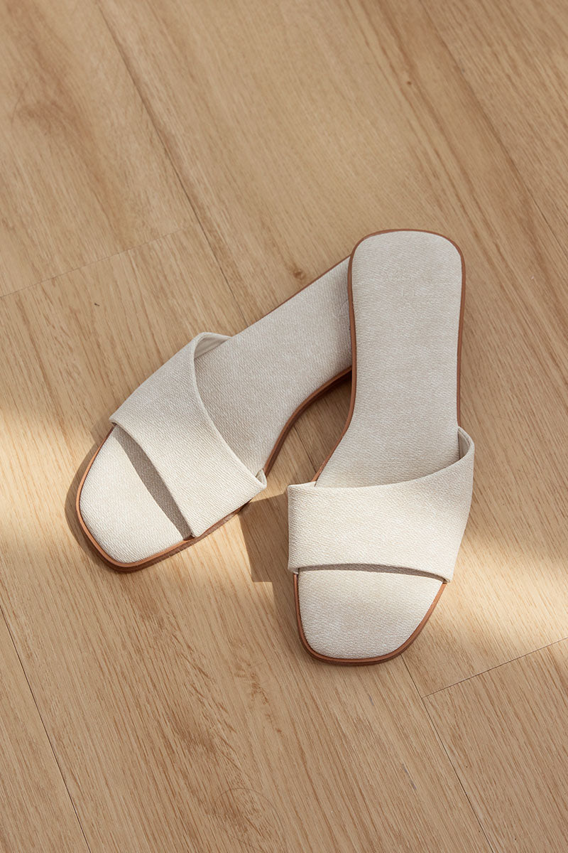Chantal Irregular Strap Cloud Sliders in Waterproof Linen - Image 6