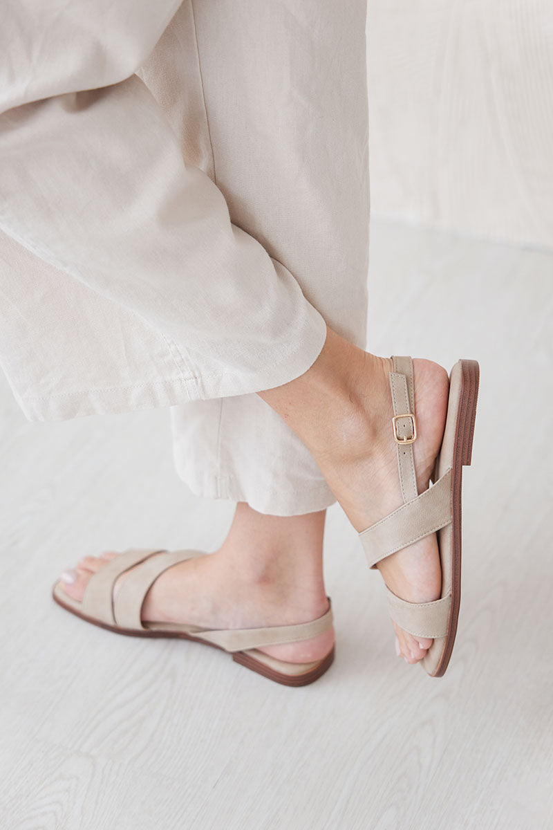 Charleey Irregular Strap Cloud Sandals in Taupe Waterproof Suede - Image 4