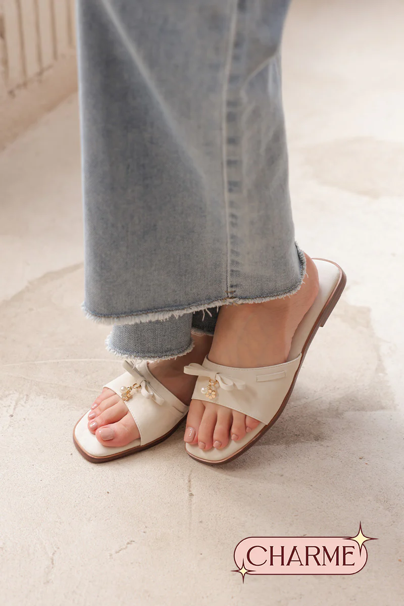 Claire Charmé Cloud Sliders in Cream Waterproof Satin