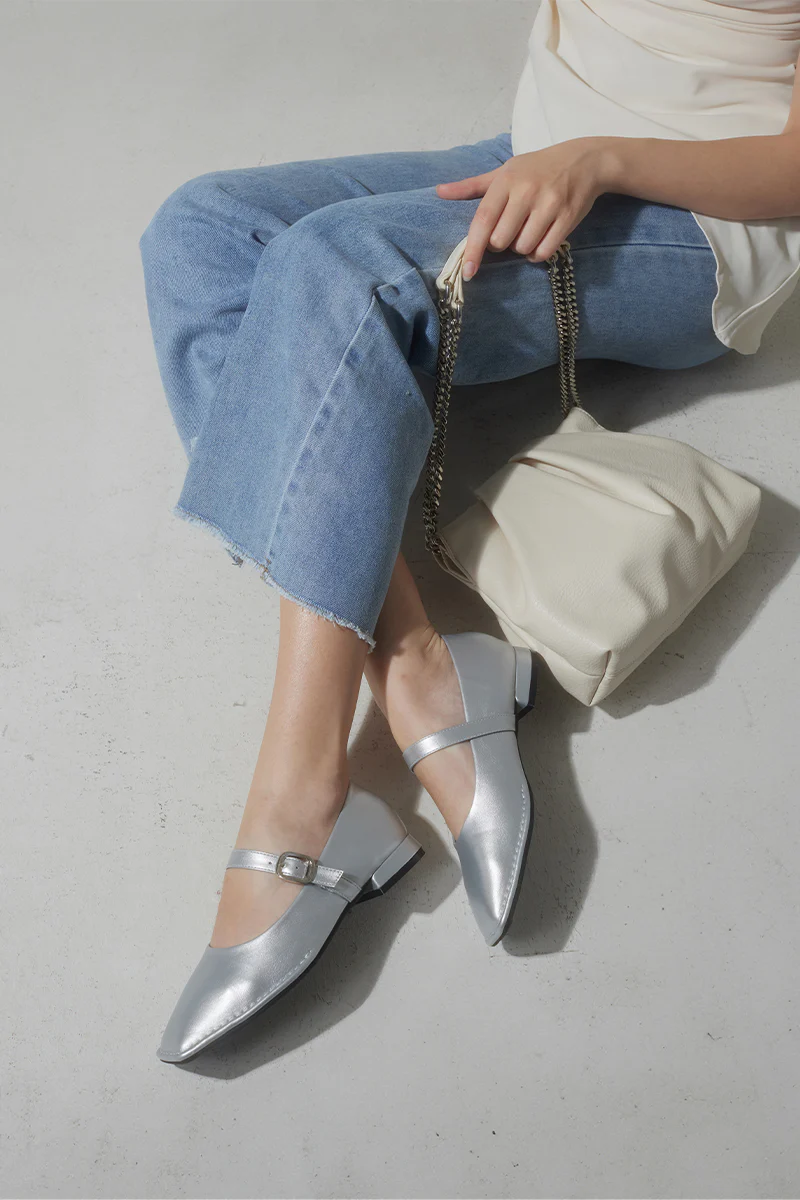 Cypher Buckle Maryjane Flats in Silver - Image 4