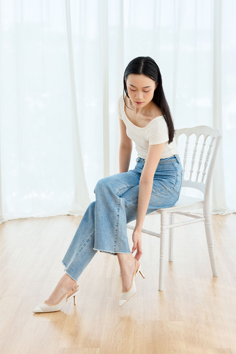 Deiji Flyknit Slingback Heels in White Contrast - Image 5