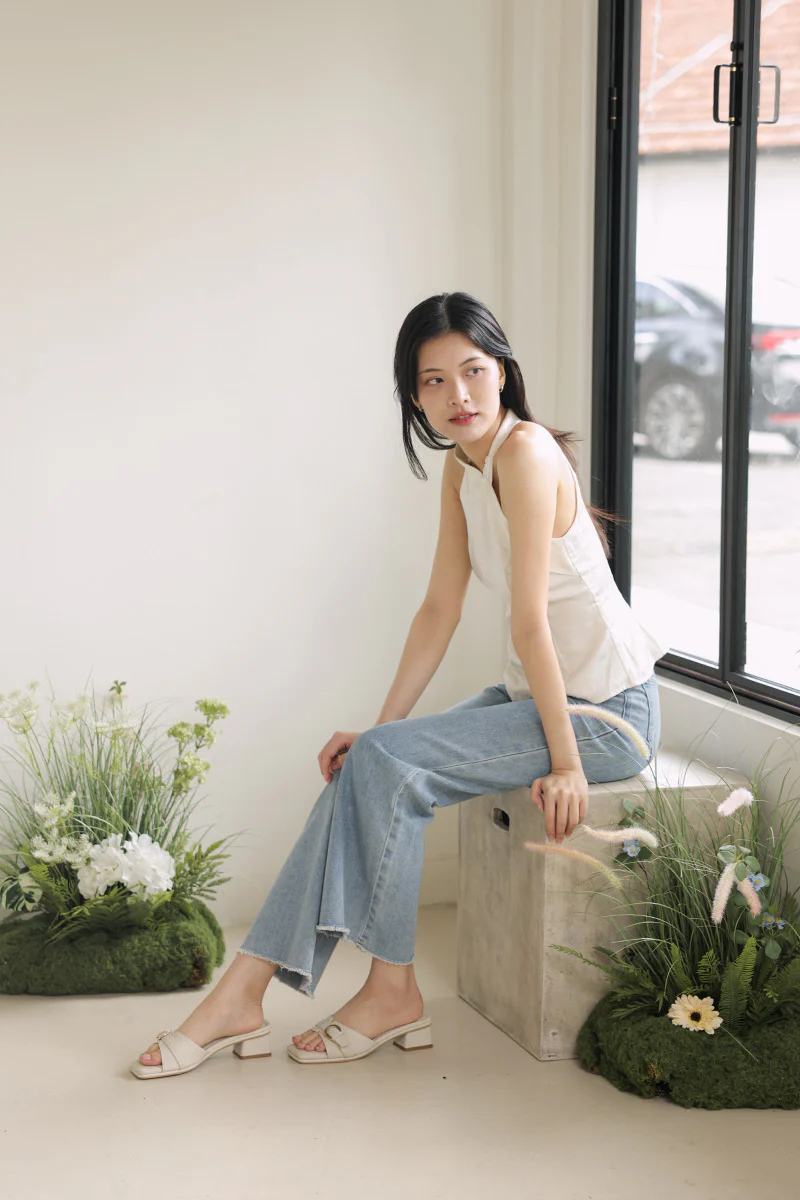 Delora Buckle Cloud Heels in Waterproof Linen - Image 2