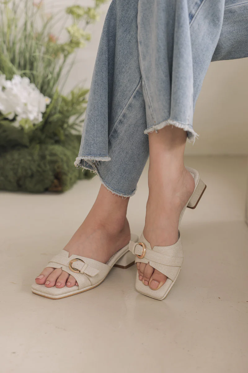 Delora Buckle Cloud Heels in Waterproof Linen - Image 3