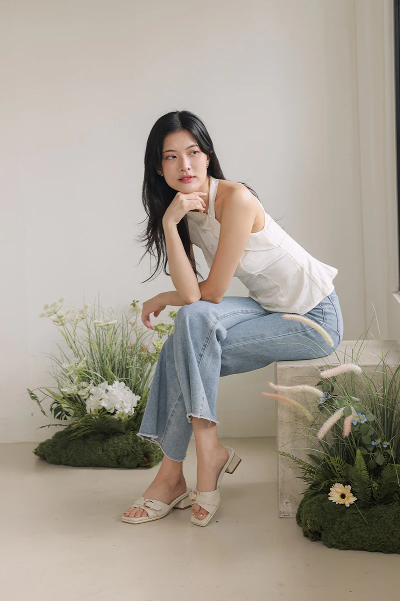 Delora Buckle Cloud Heels in Waterproof Linen - Image 6