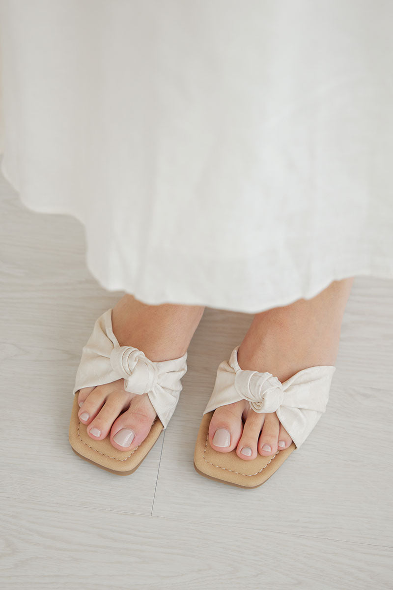 Emmie Knot Sliders in Cream Waterproof Satin - Image 4
