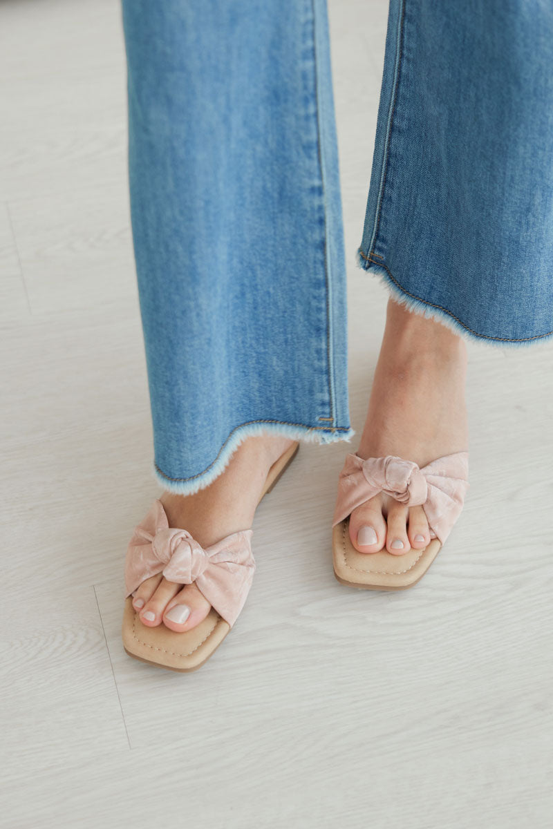 Emmie Knot Sliders in Rose Waterproof Satin - Image 2