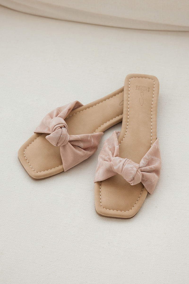 Emmie Knot Sliders in Rose Waterproof Satin - Image 6