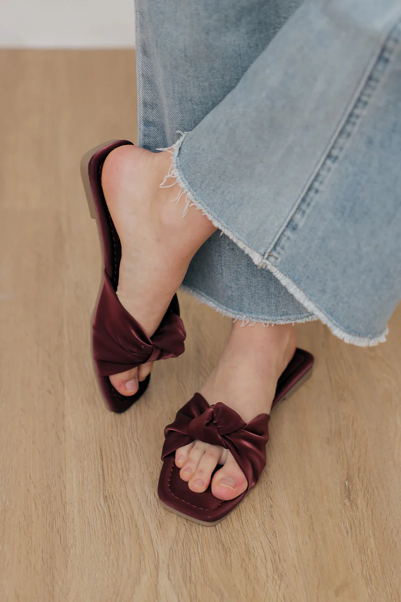 Emmie Knot Sliders in Wine Waterproof Velvet - Image 2