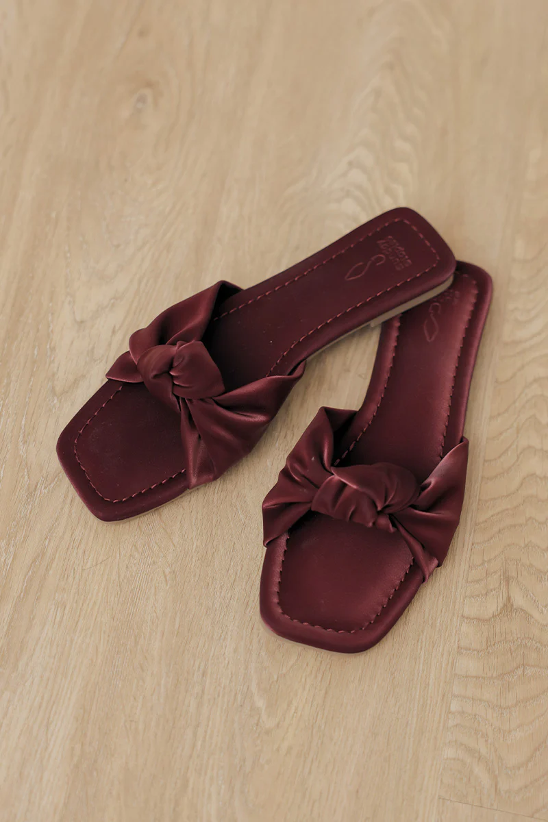 Emmie Knot Sliders in Wine Waterproof Velvet - Image 6