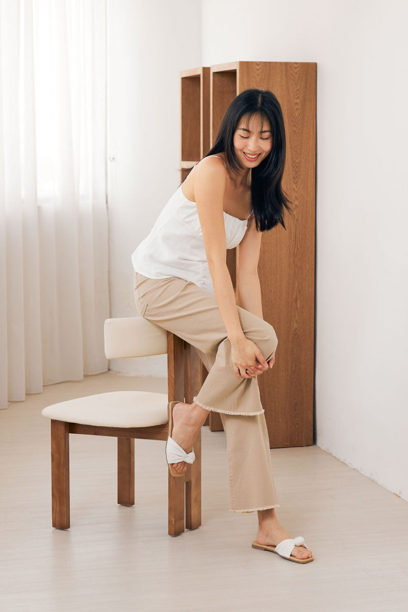 Emmie Knot Sliders in White Waterproof Corduroy - Image 3