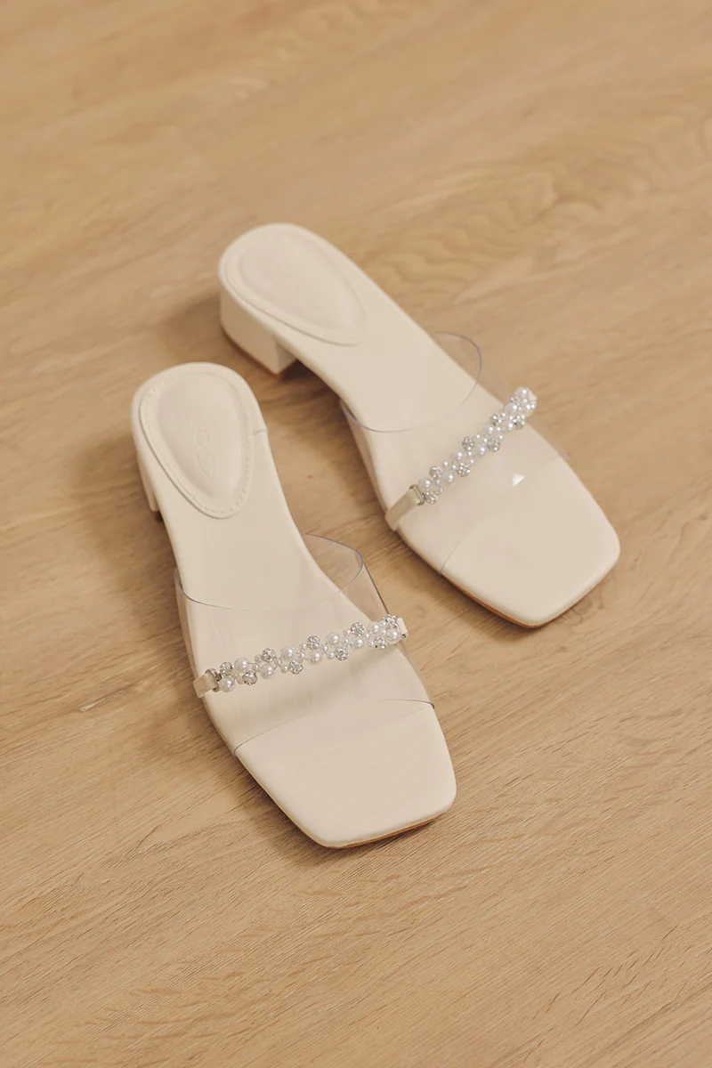 Fenna Vinyl Strap Pearl Buckle Heels in Cream - Image 7