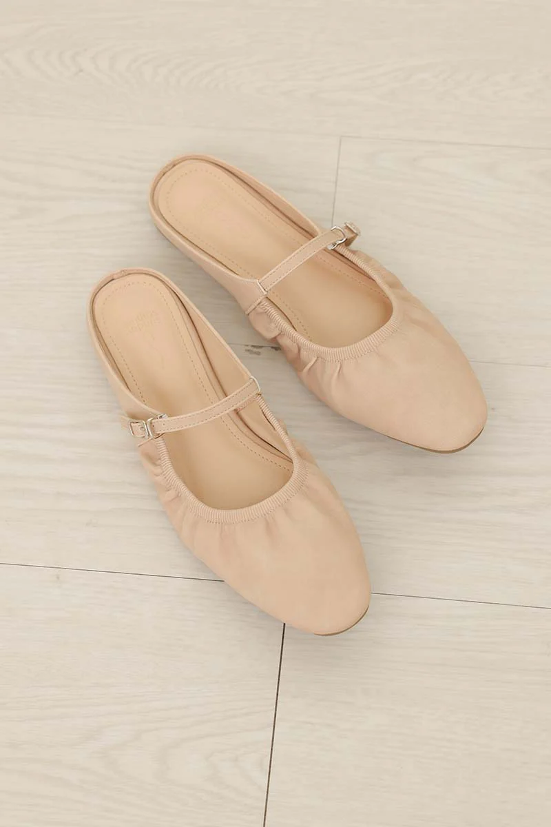 Halcy Ruching Flats in Cream Waterproof Suede