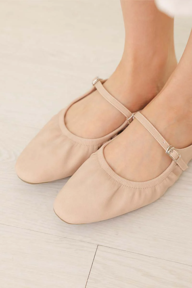 Halcy Ruching Flats in Cream Waterproof Suede - Image 4