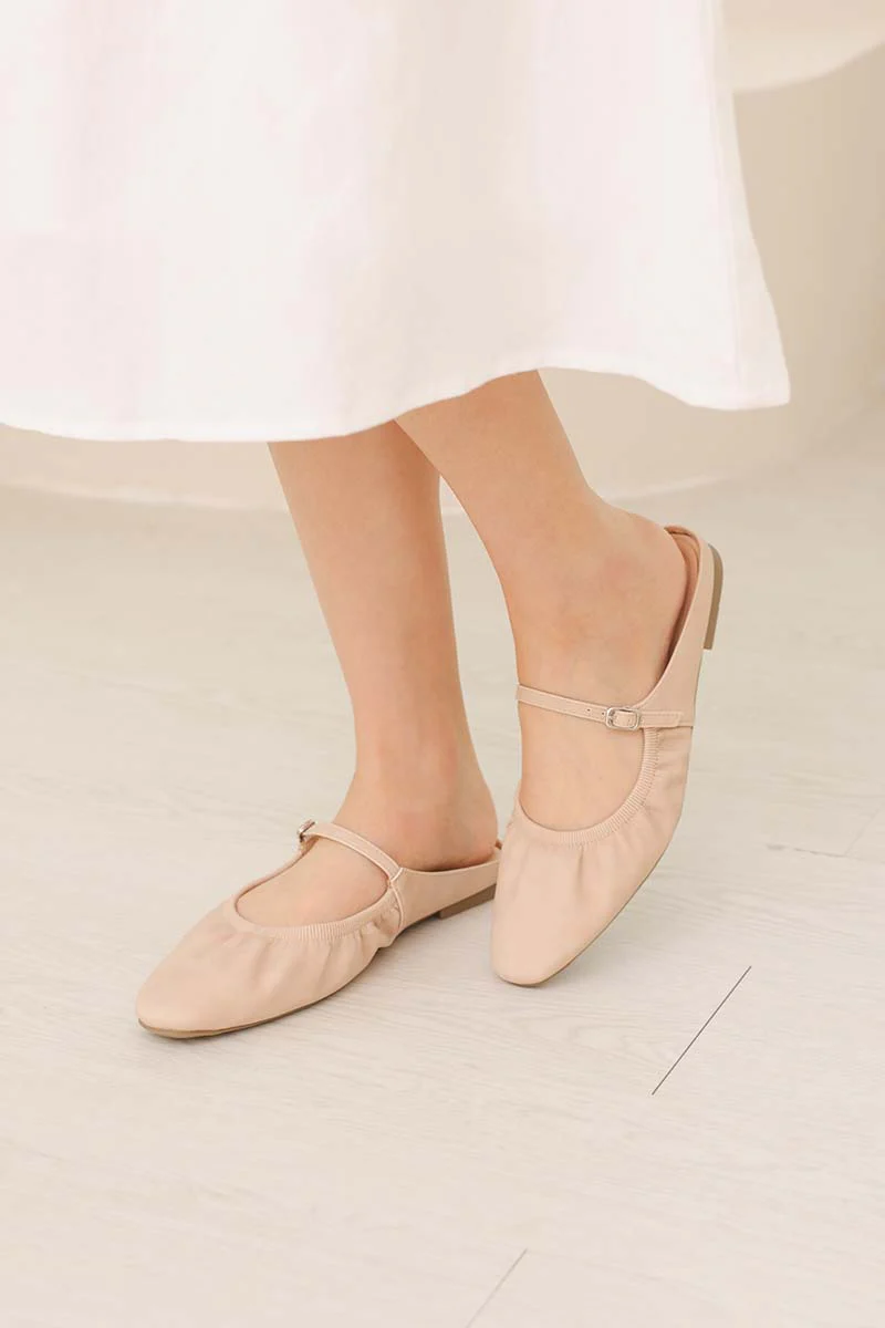 Halcy Ruching Flats in Cream Waterproof Suede - Image 6