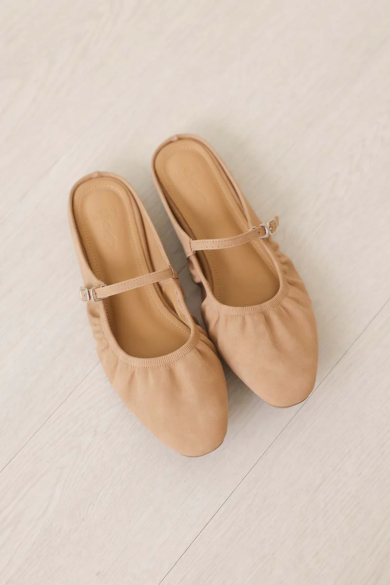 Halcy Ruching Flats in Taupe Waterproof Suede - Image 2