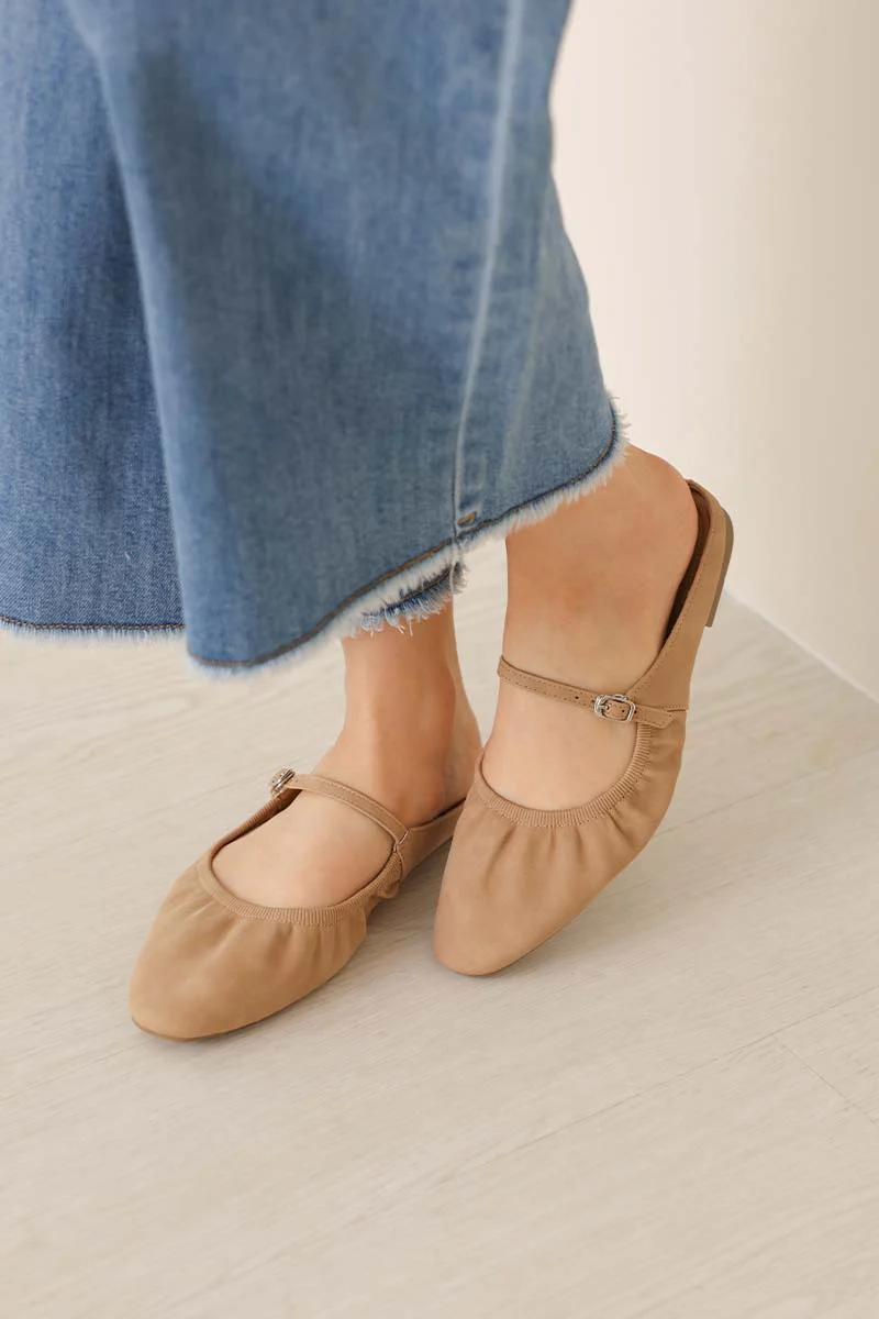 Halcy Ruching Flats in Taupe Waterproof Suede - Image 4