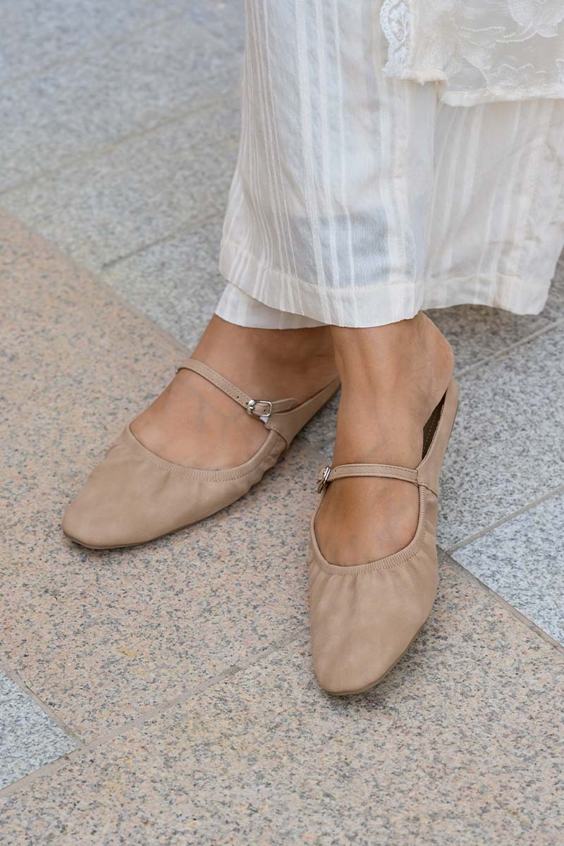 Halcy Ruching Flats in Taupe Waterproof Suede - Image 6