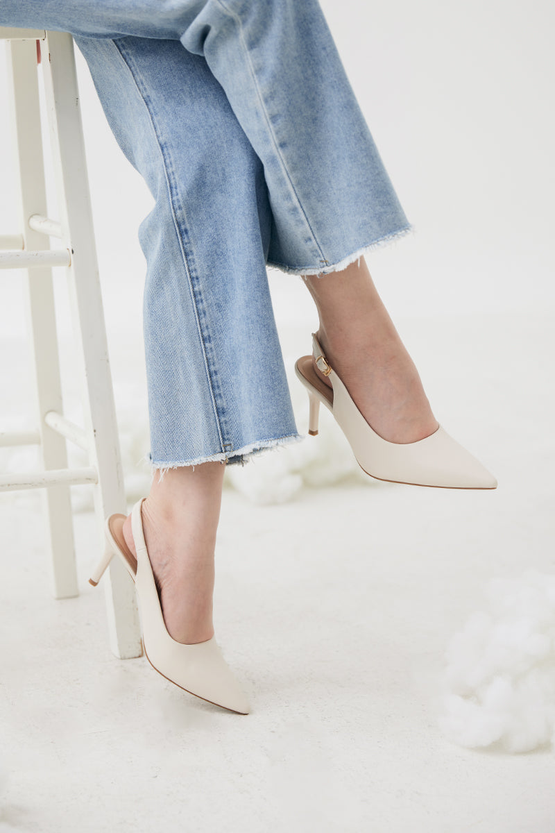Ingrid Slingback Cloud Heels in Cream - Image 7