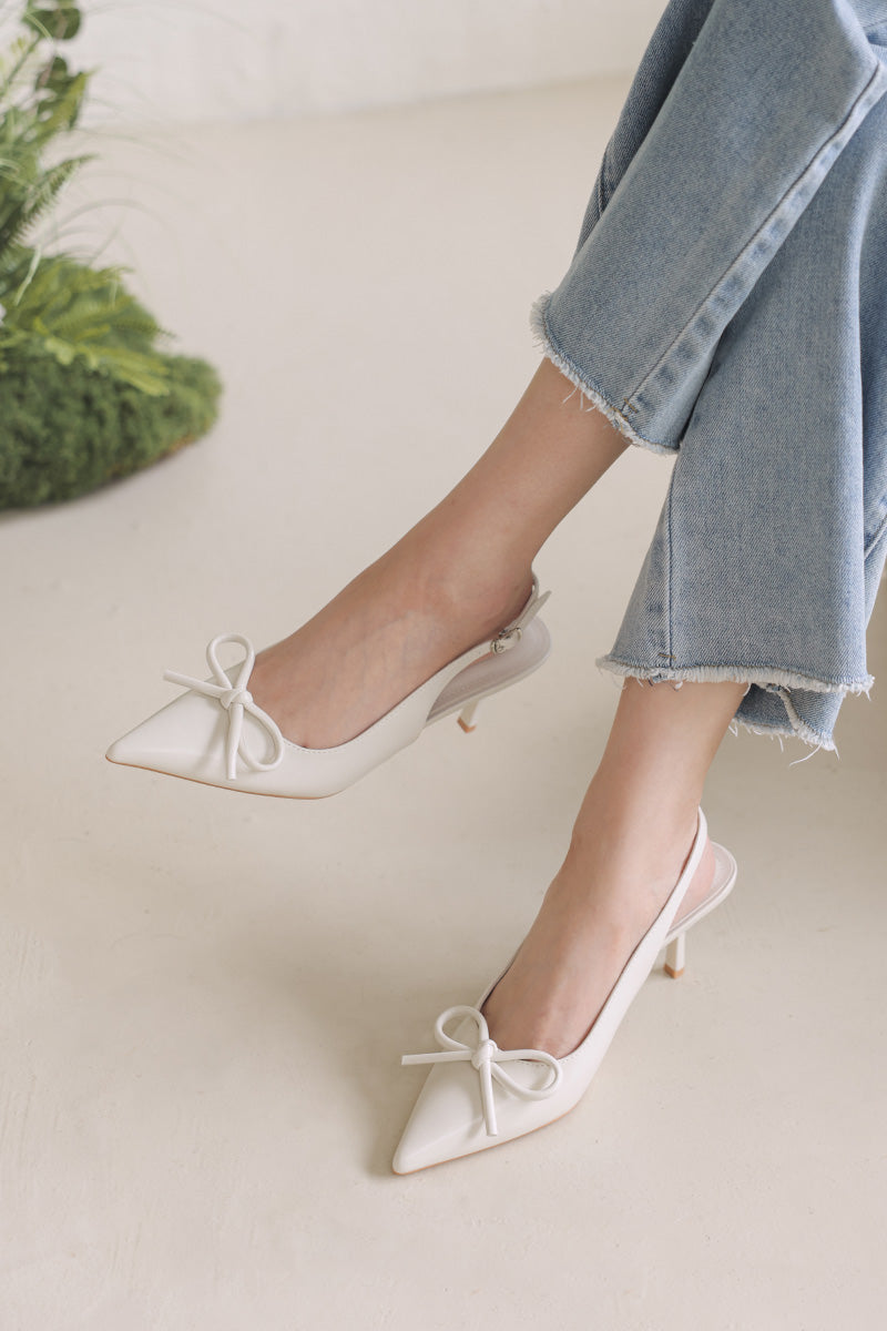 Issey Bow Slingback Heels in Cream - Image 2