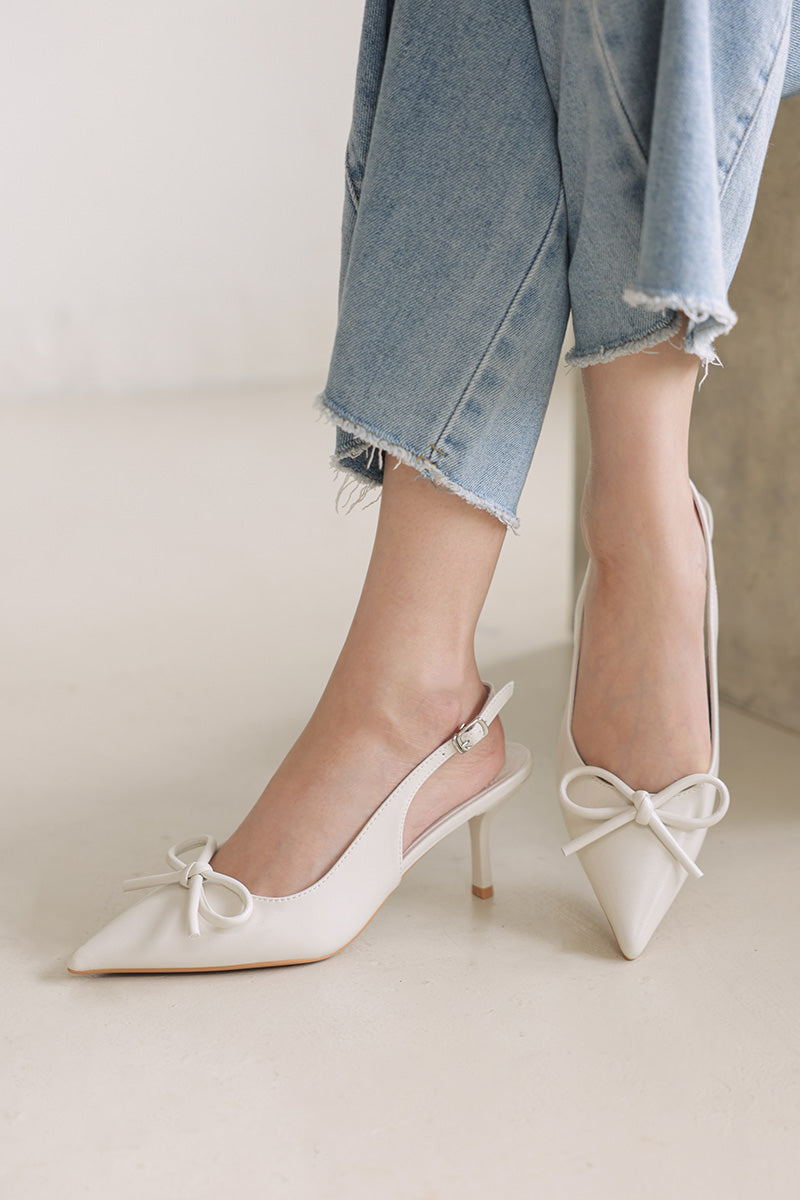 Issey Bow Slingback Heels in Cream - Image 4